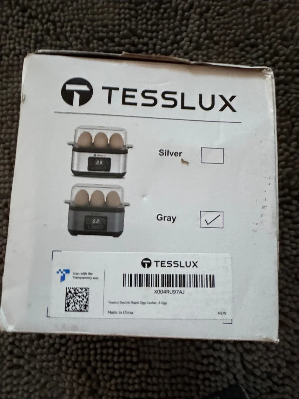 Silver Tesslux Electric Egg Cooker . 6-egg boiler for hard, soft or poached. New
